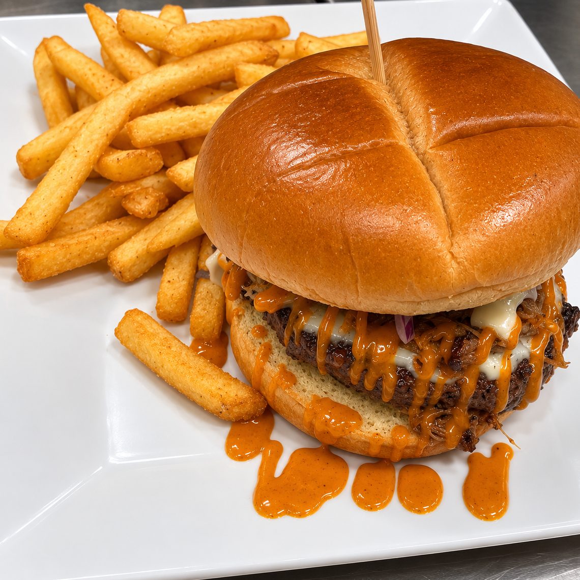 Golded Fire Pit Burger.